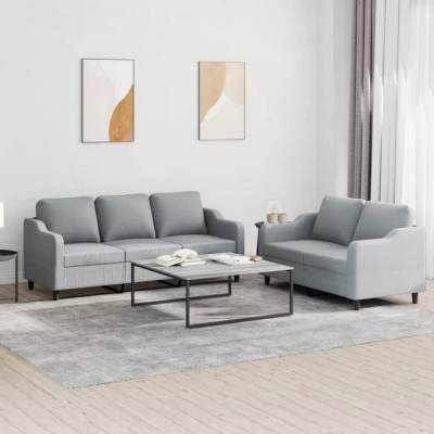 vidaXL Set de canapele cu perne, 2 piese, gri deschis, textil 3201834 foto