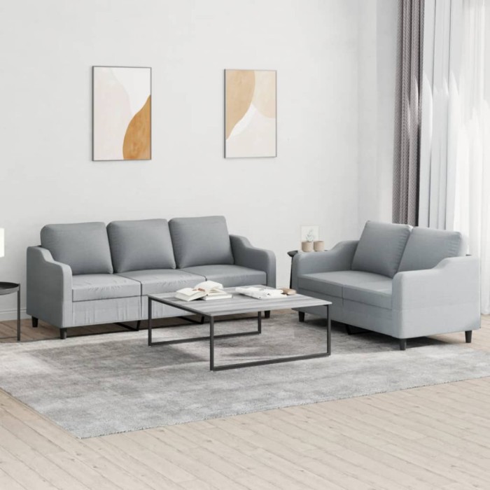 vidaXL Set de canapele cu perne, 2 piese, gri deschis, textil 3201834