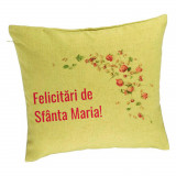 Perna Decorativa, Model Felicitari de Sfanta Maria, 40x40 cm, Verde, Husa Detasabila, Burduf