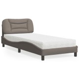 VidaXL Pat cu saltea, Hvar, gri taupe, 90x190 cm, textil 3208503