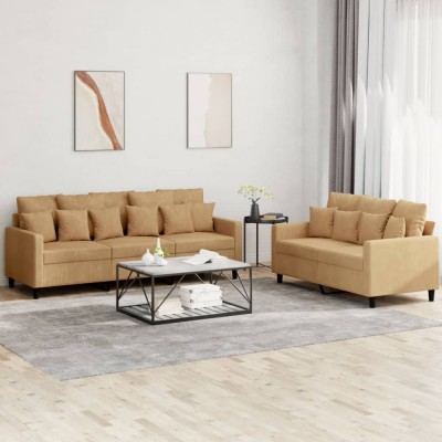 vidaXL Set de canapele cu perne, 2 piese, maro, catifea 3201727 foto