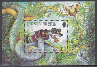 Jersey 2001 - Anul Nou Chinezesc - Anul Șarpelui, Colita, MNH foto