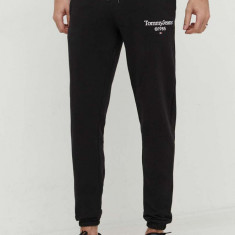 Tommy Jeans pantaloni de trening din bumbac culoarea negru, cu imprimeu DM0DM18935