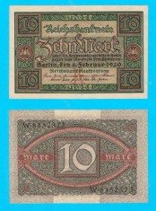 Germania (p#67) 10 Mark 1920 UNC &#039;Reichsbanknote&#039; serie: W 8452323