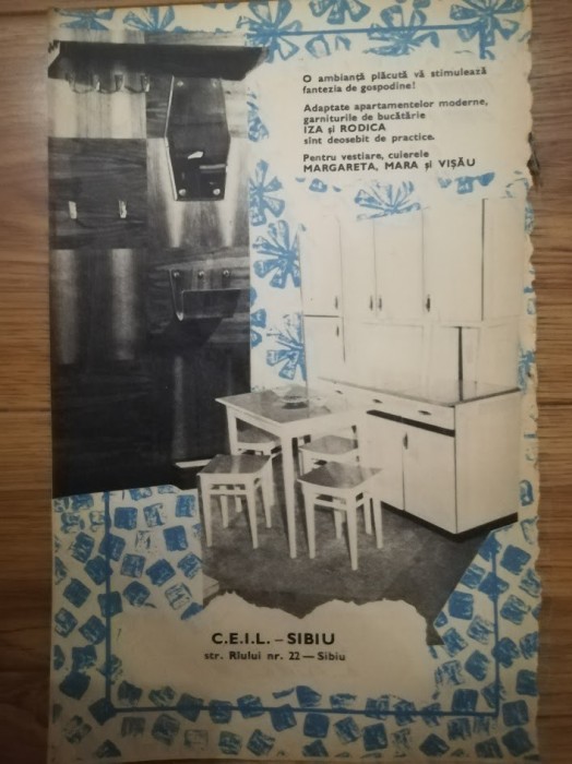 1973, Reclama CEIL SIBIU mobila comunism 24x15 cm, bucatarie IZA si RODICA