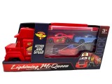 Set camion Cars transportor roșu cu 2 mașinuțe de curse și compartiment de transport 3+ ani