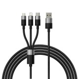 Cablu Incarcare USB-A - Lightning / microUSB / USB-C Baseus StarSpeed 3in1, 18W, 1.2m, Negru CAXS000001, Apple