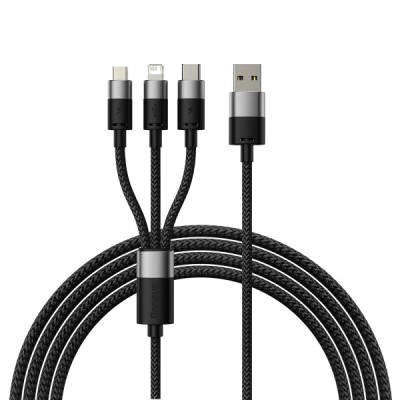 Cablu Incarcare USB-A - Lightning / microUSB / USB-C Baseus StarSpeed 3in1, 18W, 1.2m, Negru CAXS000001 foto