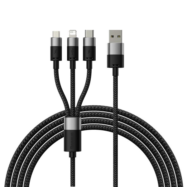 Cablu Incarcare USB-A - Lightning / microUSB / USB-C Baseus StarSpeed 3in1, 18W, 1.2m, Negru CAXS000001