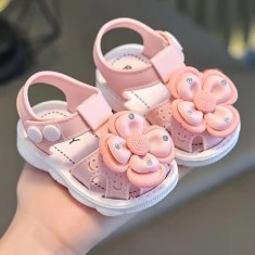 Sandale roz pentru fete, cu flori 3D si strasuri (Marime Disponibila: Marimea foto
