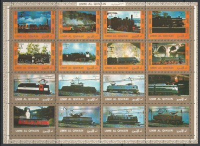 Umm Al Qiwain 1972 Mi 1210/25 bloc MNH - Locomotive foto