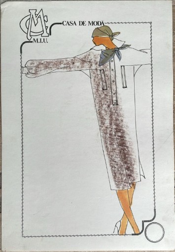 Tehnică mixtă pe carton subțire, Casa de Modă M.I.U., 30 x 21 cm, modă rom&acirc;nească, schiță 2 vestimentară