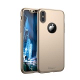 Husa Full Cover 360&deg; (fata + spate + geam sticla) IPAKY pentru Apple iPhone X, gold rose