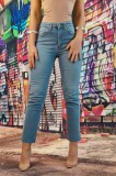 F913-411 Blugi drepti cu talie inalta din denim usor elastic, 34, 36, 38, 40, 42