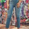 F913-411 Blugi drepti cu talie inalta din denim usor elastic