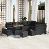 Set de canapea de gradina Gossi cu pernite negru ratan poli acacia, canapea de gradina Gossi pentru 2 persoane cu spatiu &amp; pernite negru ratan poli, s