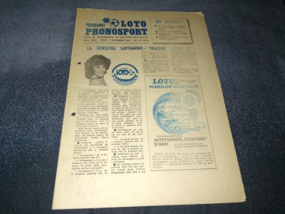 REVISTA PROGRAMUL LOTO PRONOSPORT 3 DECEMBRIE 1985 foto