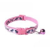 Zgarda ajustabila cu clopotel pentru caini si pisici, 18-32cm/1cm, Imprimeu Os, Roz, Ropet