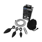 Set plug anal BATHMATE Anal Training Plugs Vibe, 3 dopuri anale + vibrator bullet cu 10 funcții de vibrație, negru cu argintiu