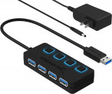 Hub USB 3.0 Srent cu 4 porturi cu comutatoare de alimentare individuale iluminat