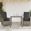 Set bistro de grădină cu perne, 3 piese, gri, poliratan