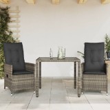 vidaXL Set bistro de grădină cu perne, 3 piese, gri, poliratan