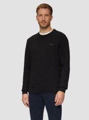 Pulover tricotat barbati cu decolteu la baza gatului, Regular Fit, Negru, M