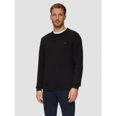 Pulover tricotat barbati cu decolteu la baza gatului, Regular Fit, Negru, M