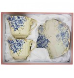 Serviciu Portelan Vintage 2 Cesti si farfurii BLUE FLOWERS, Jovy