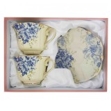 Serviciu Portelan Vintage 2 Cesti si farfurii BLUE FLOWERS