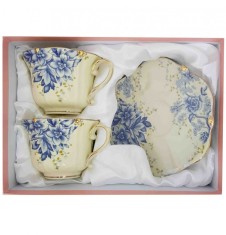 Serviciu Portelan Vintage 2 Cesti si farfurii BLUE FLOWERS