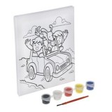 Set Pictura pe Panza cu Desen Preimprimat, Masina, 15x20cm, 5 Culori Acrilice si Pensula, CMCLASS
