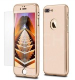Husa Apple iPhone 7 Plus, FullBody Gold, acoperire completa 360 grade cu folie de sticla gratis