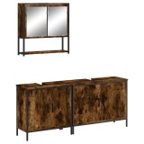 Cumpara ieftin Set mobilier de baie, 3 piese, stejar fumuriu, lemn prelucrat