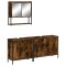 Set mobilier de baie, 3 piese, stejar fumuriu, lemn prelucrat
