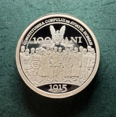 10 Lei 2015 100 ani Constituirea corpului de aviatie Roman Argint Proof