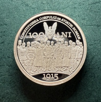 10 Lei 2015 100 ani Constituirea corpului de aviatie Roman Argint Proof foto