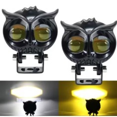 Set 2x Proiector led Off-Road, moto, ATV cu lupa 50W, 12V - 24V, model bufnita, 2 faze alb si galben, BZRSH