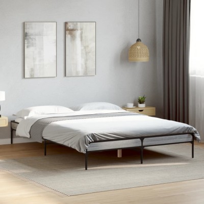 vidaXL Cadru de pat, gri sonoma, 140x190 cm, lemn prelucrat și metal 845039 foto