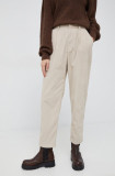 GAP pantaloni de catifea cord femei, culoarea bej, drept, high waist