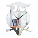 Cumpara ieftin Ceas decorativ de perete, Bufnita, Oglinda acrilica, 27 cm, MC-015