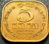 Moneda exotica 5 CENTI - CEYLON , anul 1968 * cod 1787 A = excelenta
