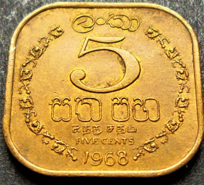 Moneda exotica 5 CENTI - CEYLON , anul 1968 * cod 1787 A = excelenta foto