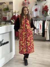 Vesta lunga dama rosie cu imprimeu baroc