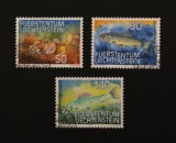 Serie Completă 3 Timbre Liechtenstein 1987 Pești de Apă Dulce Zglăvoacă Păstrăv de Munte Lipan Ștampilate Vaduz - A992