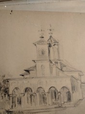 Biserica cu coloane, schita in creion foto