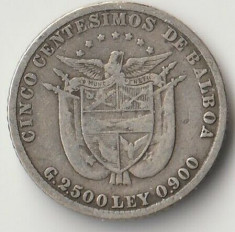 Moneda 5 centesimos 1904 - Panama, 2,5 g argint 0,9000 foto
