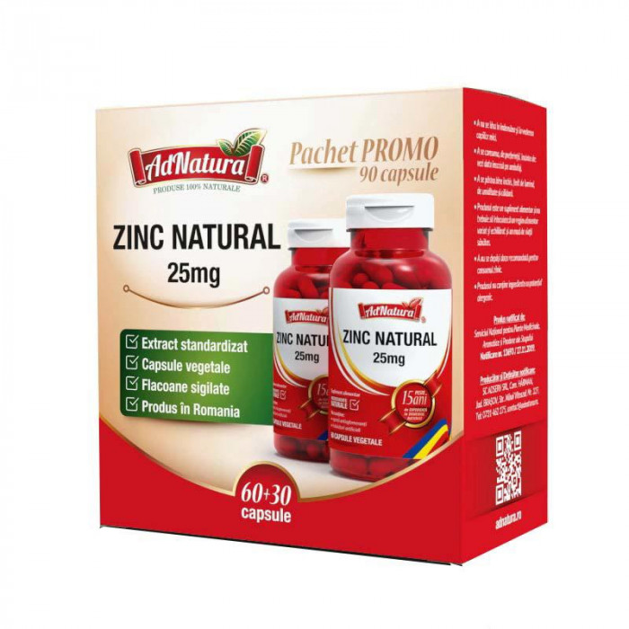 Zinc Natural 25 miligrame 90 capsule Adserv