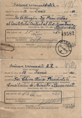 A3647N Memoriu, 1960, Pitești, adresat lui Gheorghe Gheorghiu-Dej și Chivu Stoica, pierderea pensiei de către un ofițer prefect de județ &amp;icirc;n 1941 foto