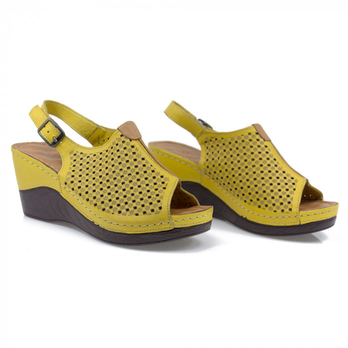 Sandale Dama, Anna Viotti, Ann-06-06 L8(34) Casual, Piele Naturala,Galben